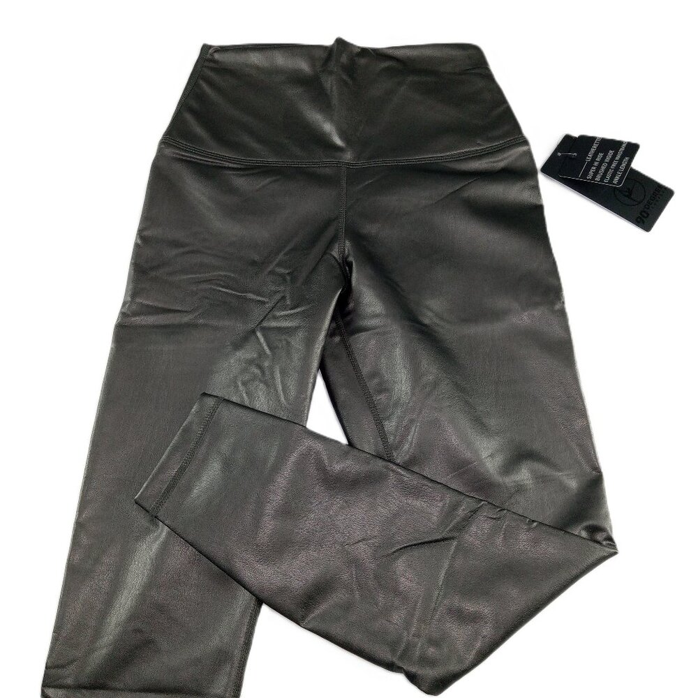 90 Degree by Reflex Super Hi Rise Leatherette Leggings Women's Sz M Gunmetal